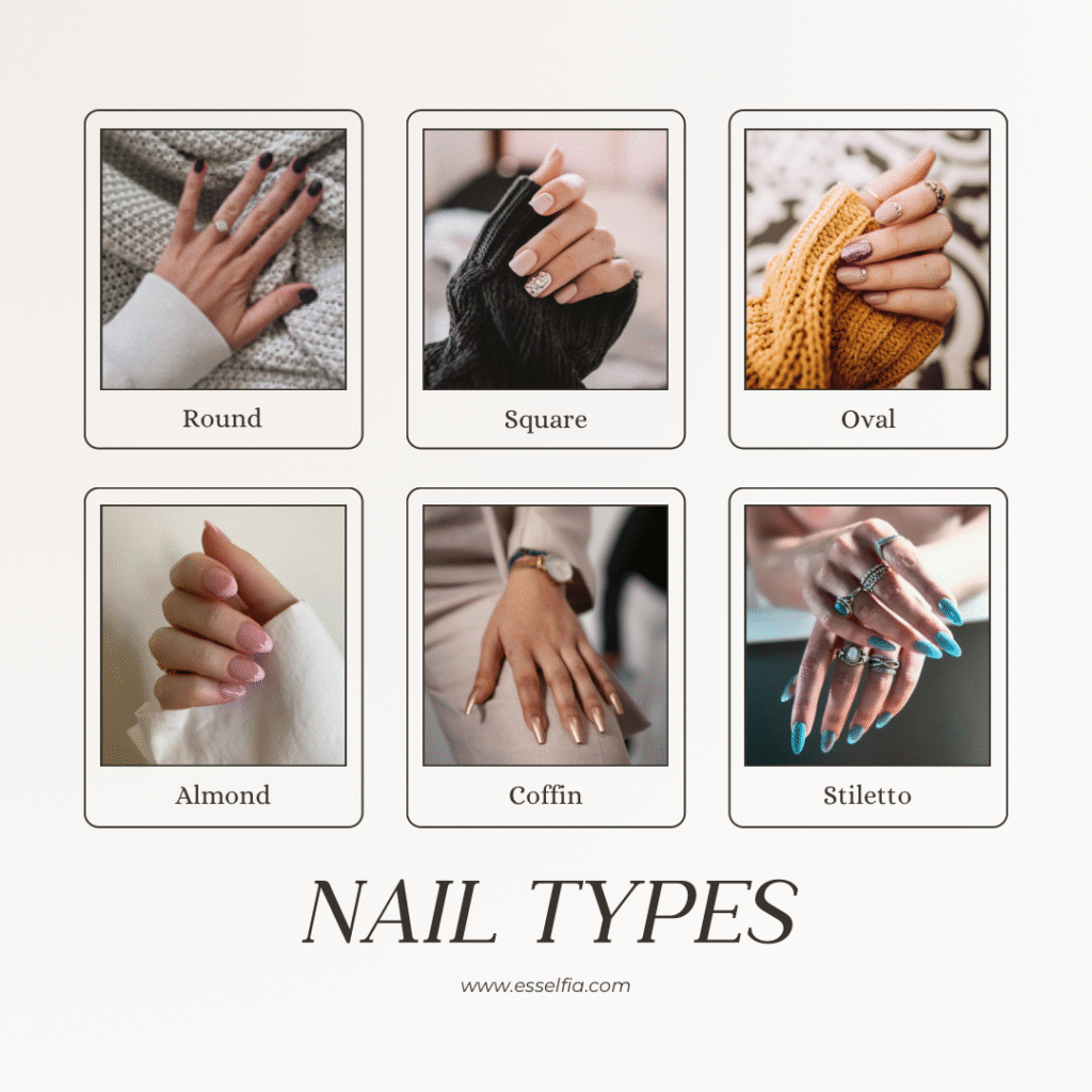 Nail Types Round, Square, Oval, Almond, Coffin, Stiletto